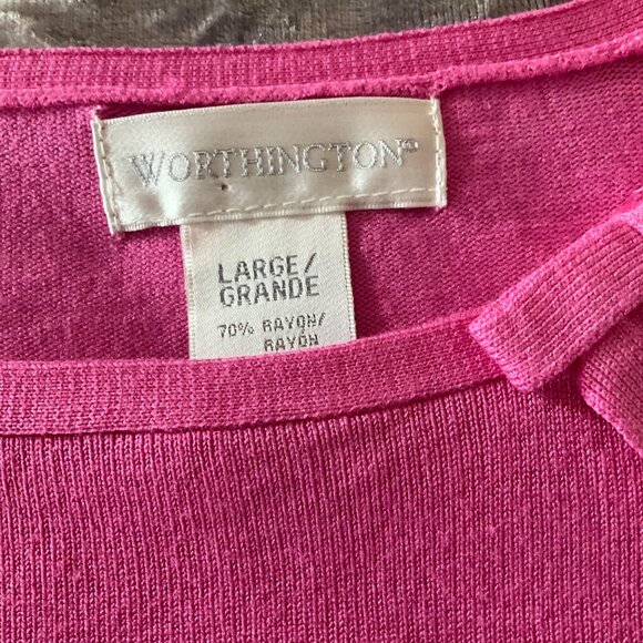 Worthington Womens  Pink Rayon/Nylon Top With Bow Detail Large preppy feminine - Picture 2 of 9